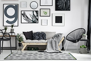 black and white living room